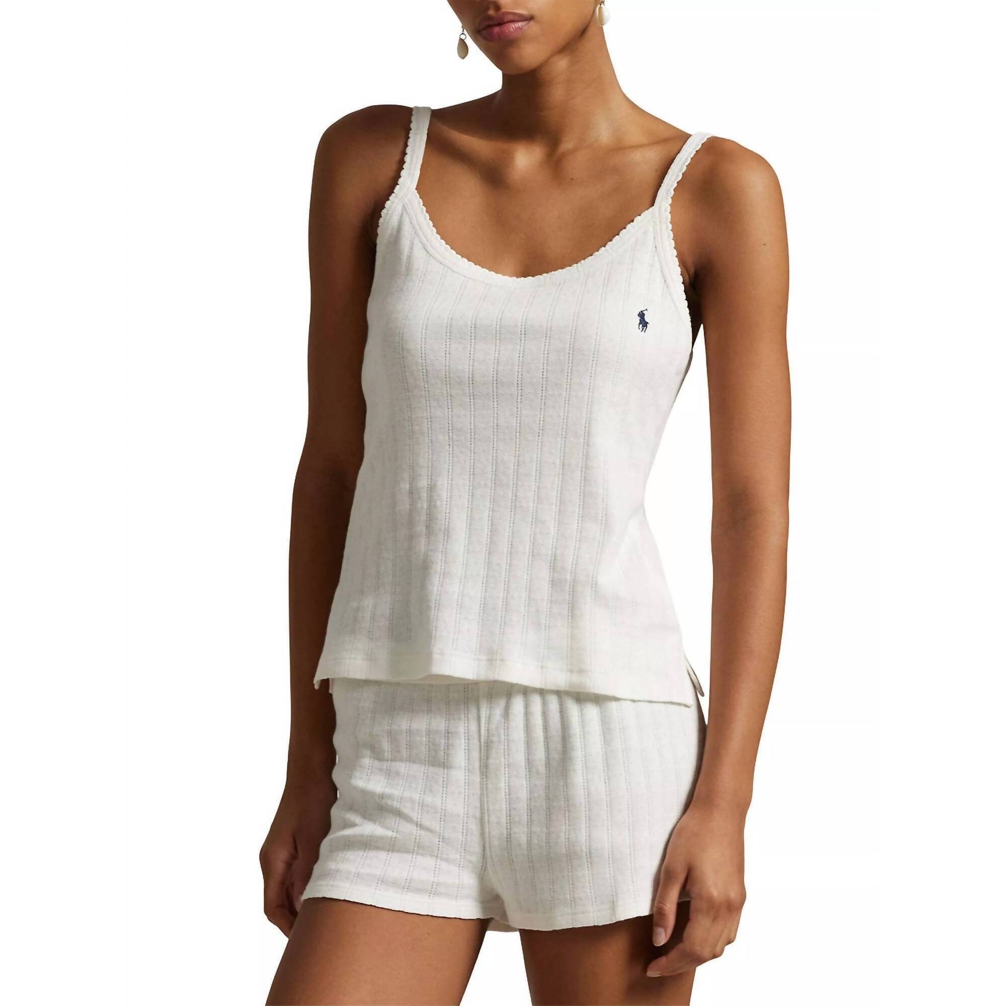 New Polo Ralph Lauren Pointelle Tank Boxer Pajamas In Egret